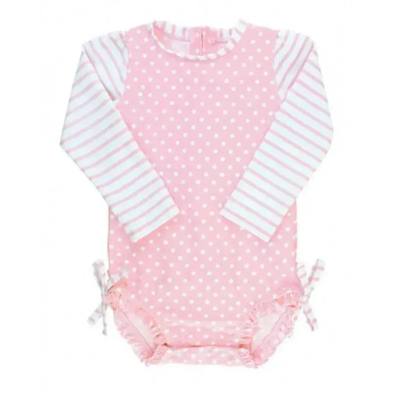 Rufflebutts - Pink Polka Dot One Piece Rash Guard, 6/12M