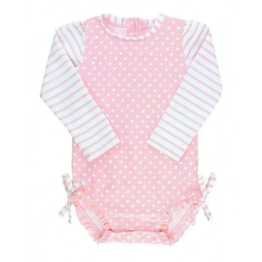 Rufflebutts - Pink Polka Dot One Piece Rash Guard, 6/12M