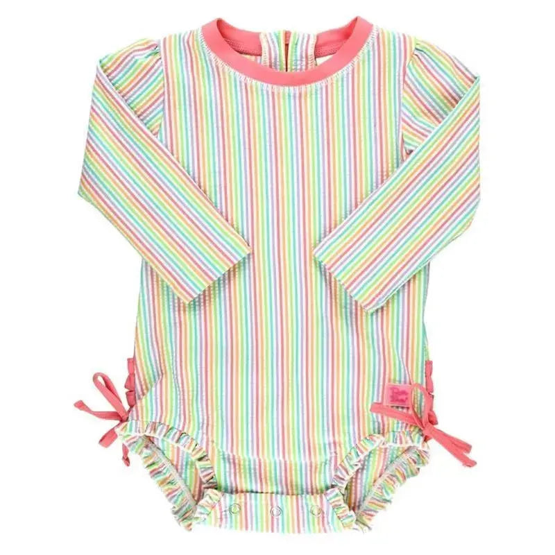 Rufflebutts - Rainbow Seersucker Long Sleeve Rash Guard