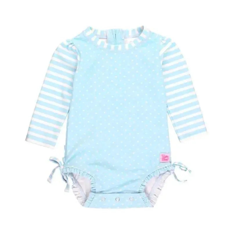 Rufflebutts - Tropical Breeze Heart Polka Dot Long Sleeve Rash Guard, Blue
