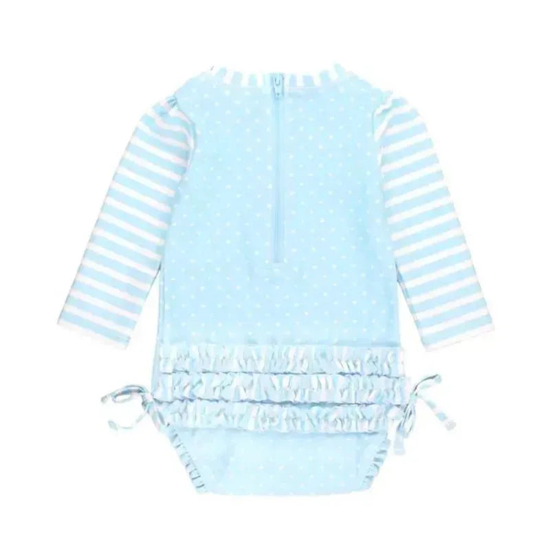 Rufflebutts - Tropical Breeze Heart Polka Dot Long Sleeve Rash Guard, Blue