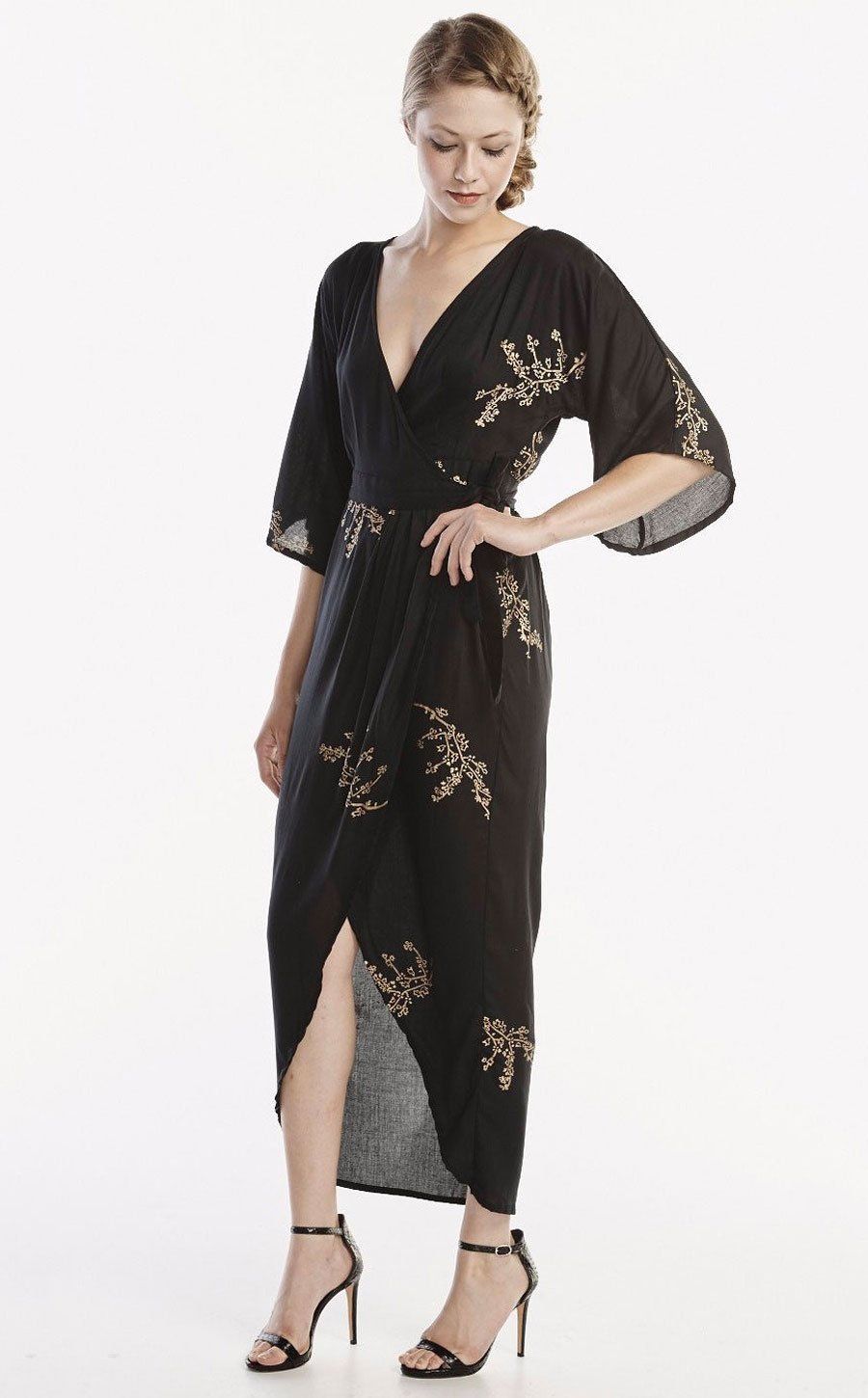 Cherry Blossom Modal Maxi Wrap - Black + Gold