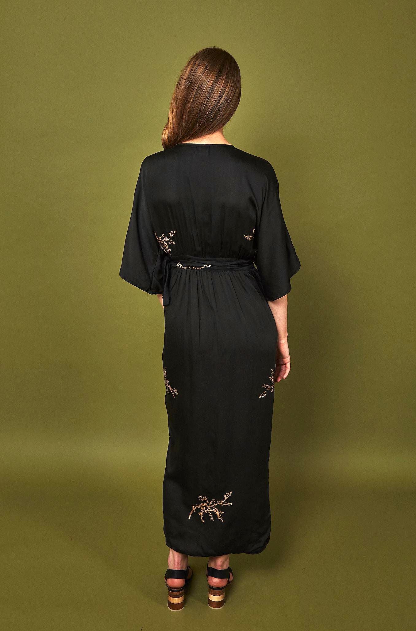 Cherry Blossom Modal Maxi Wrap - Black + Gold