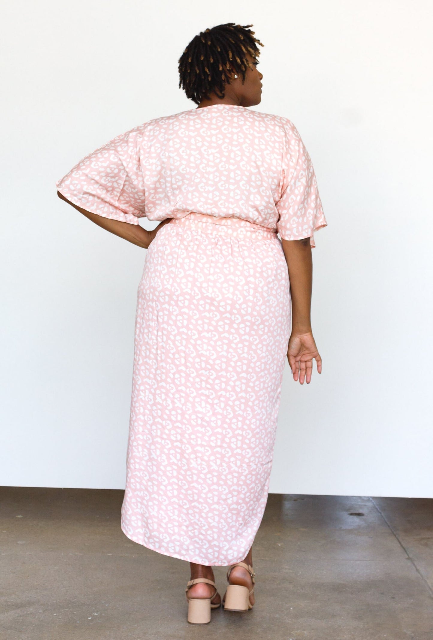 Modal Leopard Maxi Wrap Dress - Blush + Cream