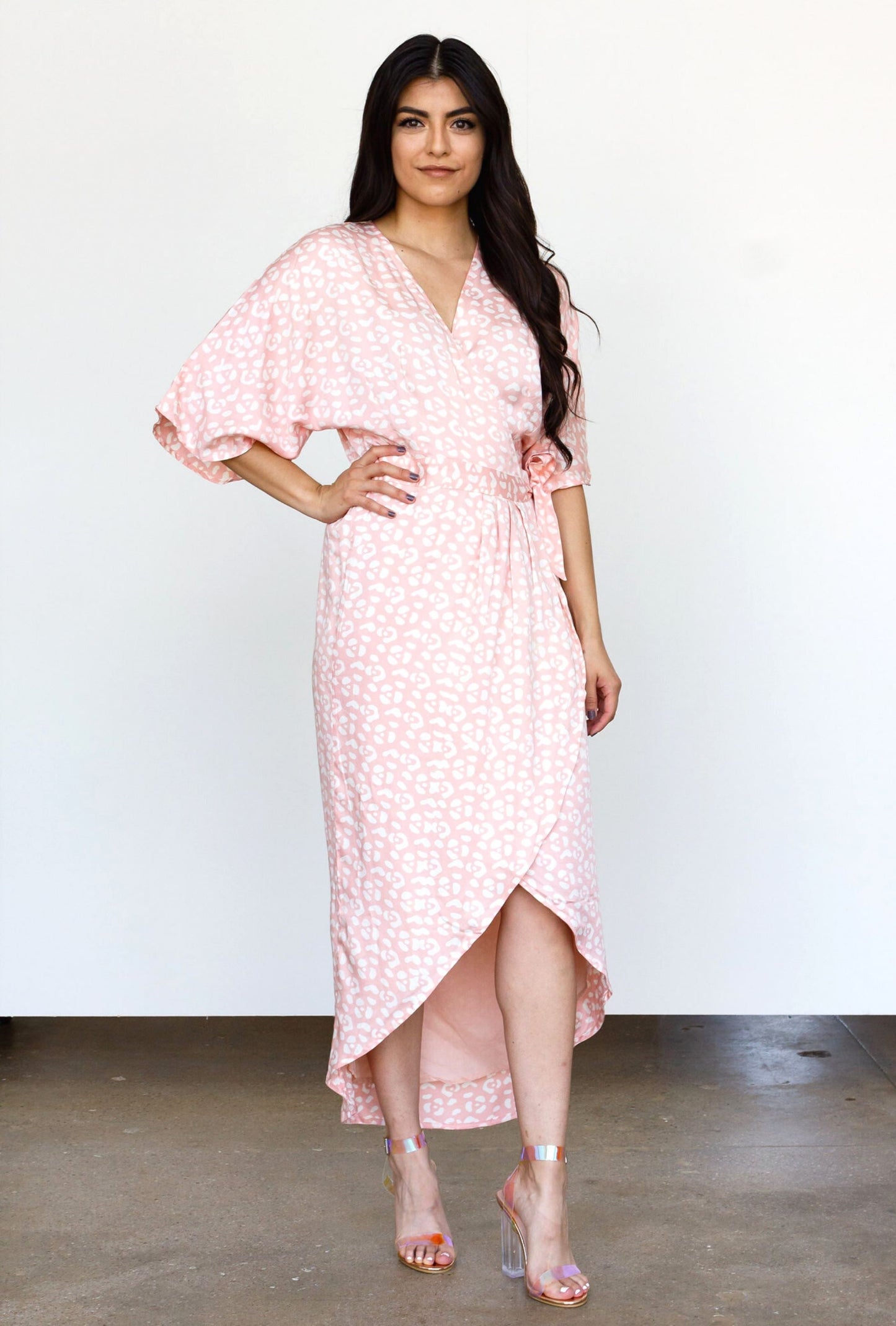 Modal Leopard Maxi Wrap Dress - Blush + Cream