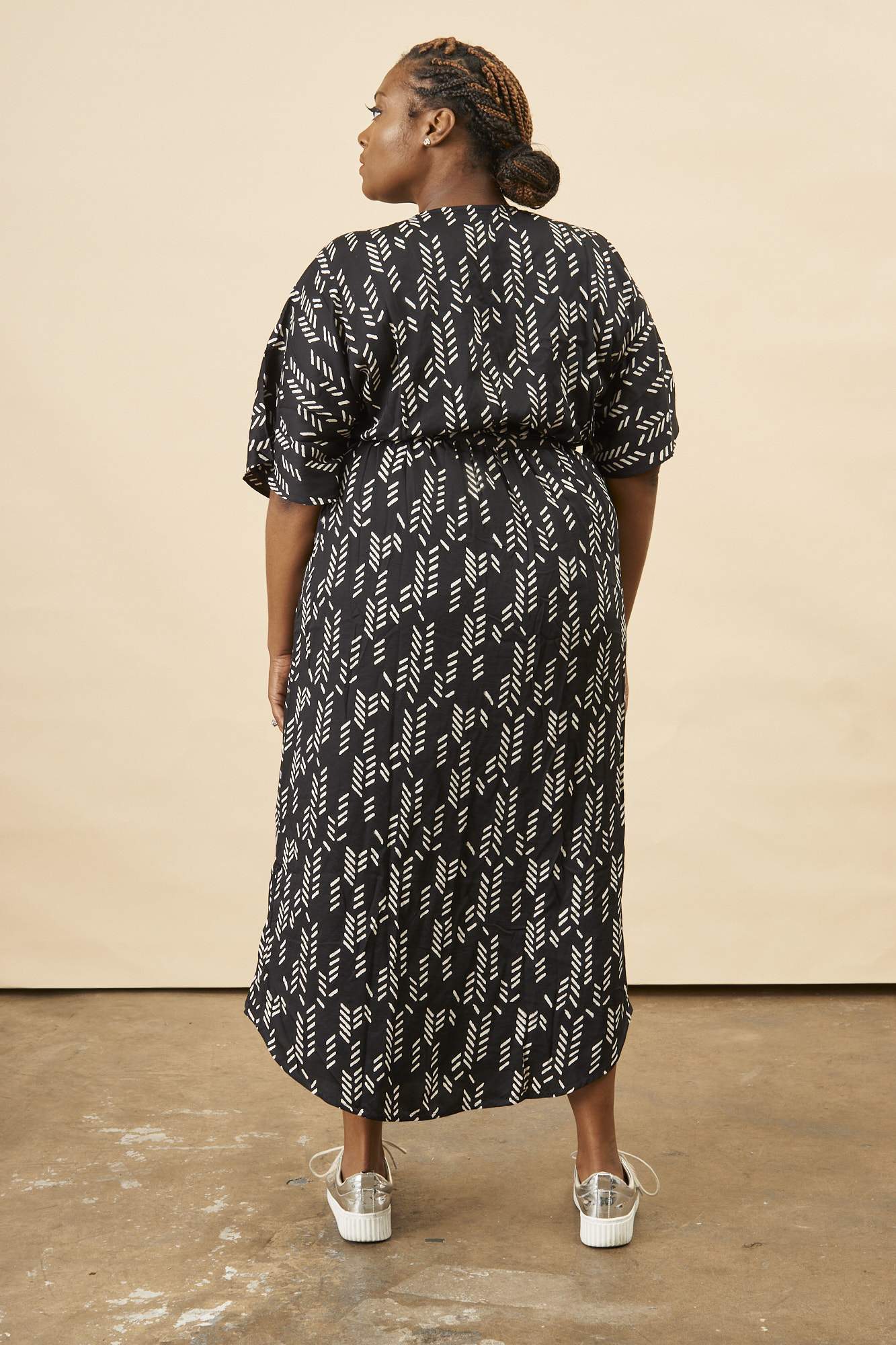 Stylized Feather Modal Wrap Dress - Black + Cream