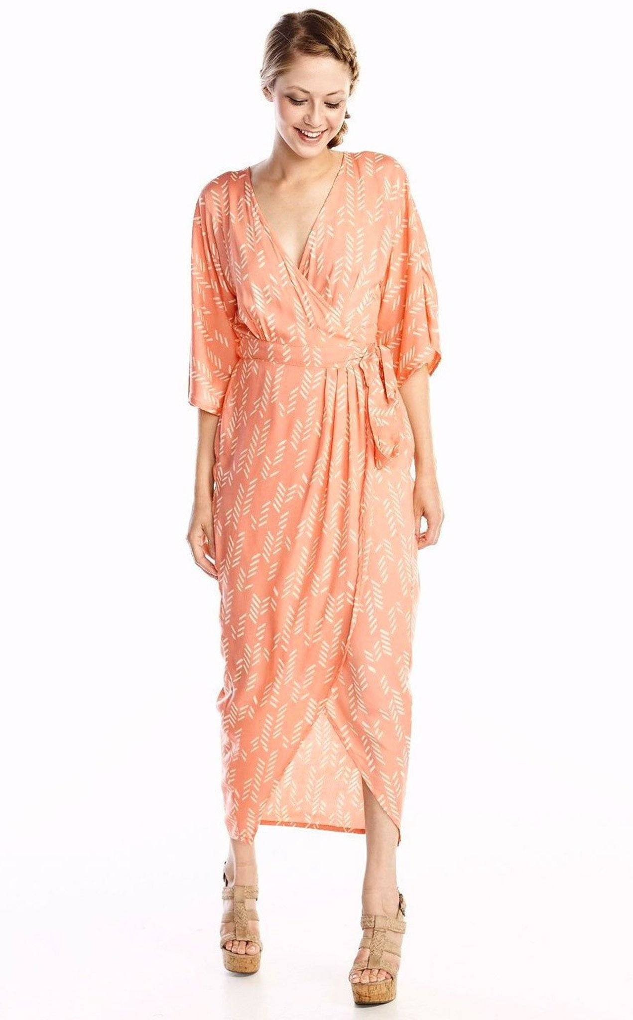 Stylized Modal Maxi Wrap Dress - Peach