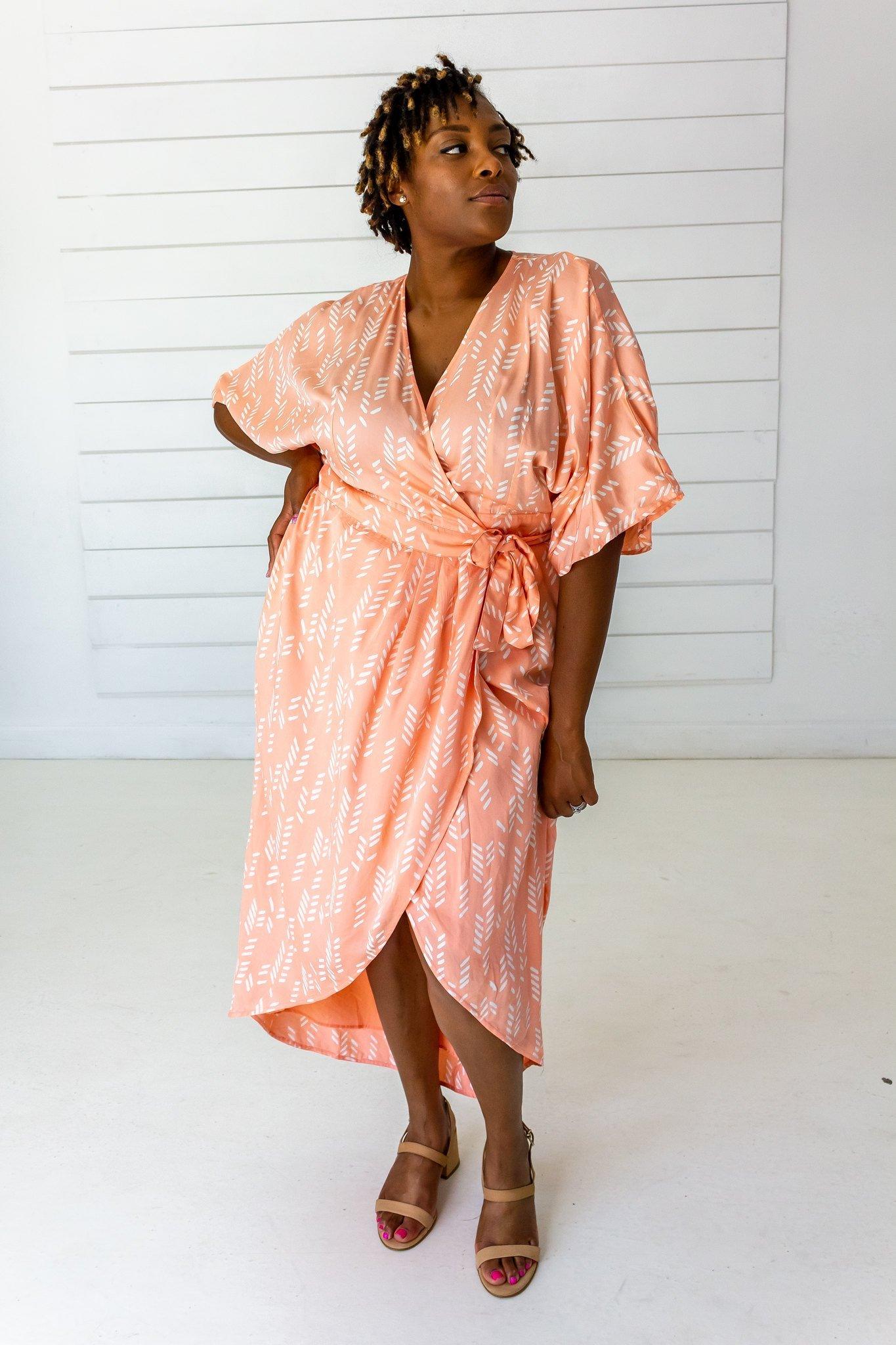 Stylized Modal Maxi Wrap Dress - Peach