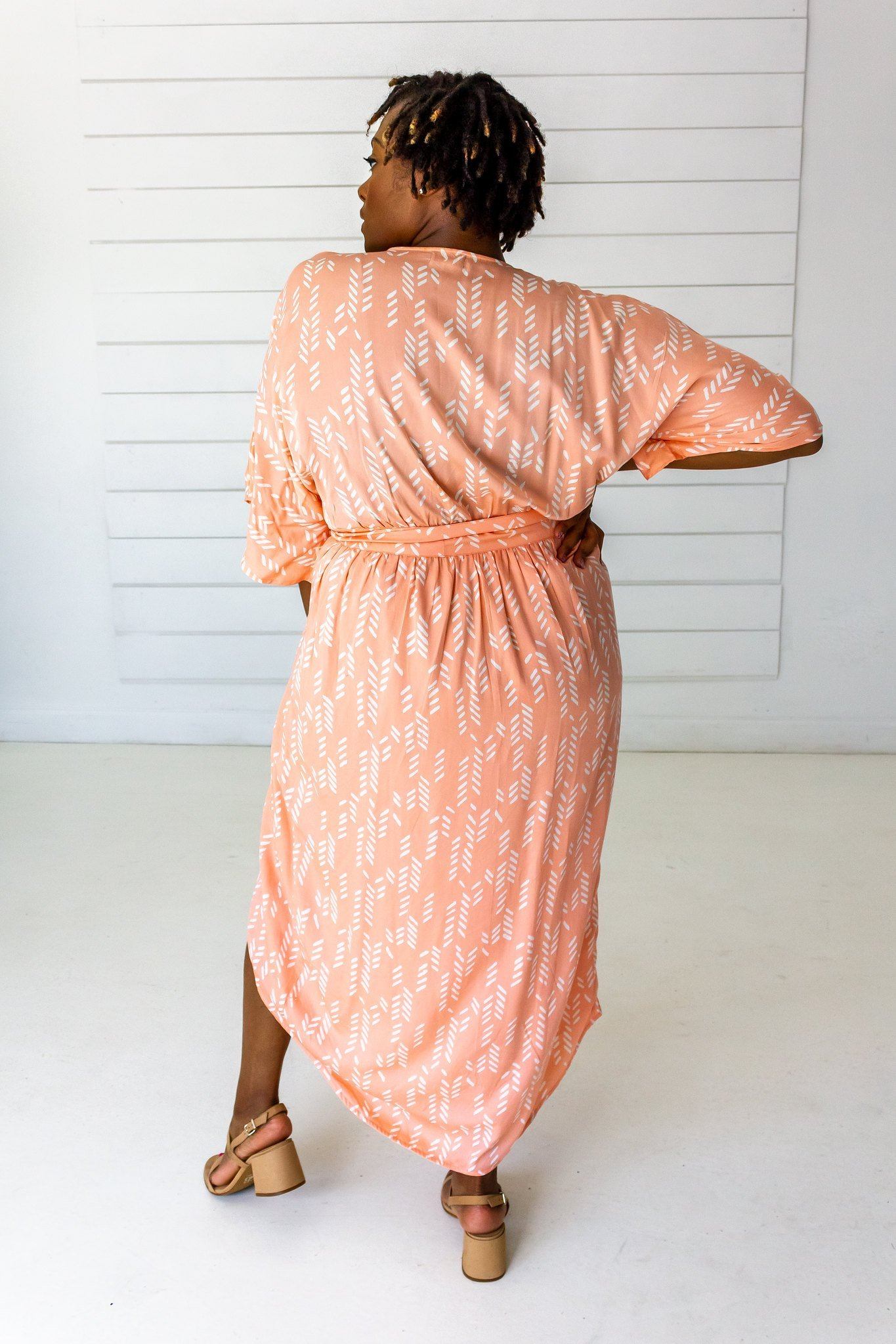 Stylized Modal Maxi Wrap Dress - Peach