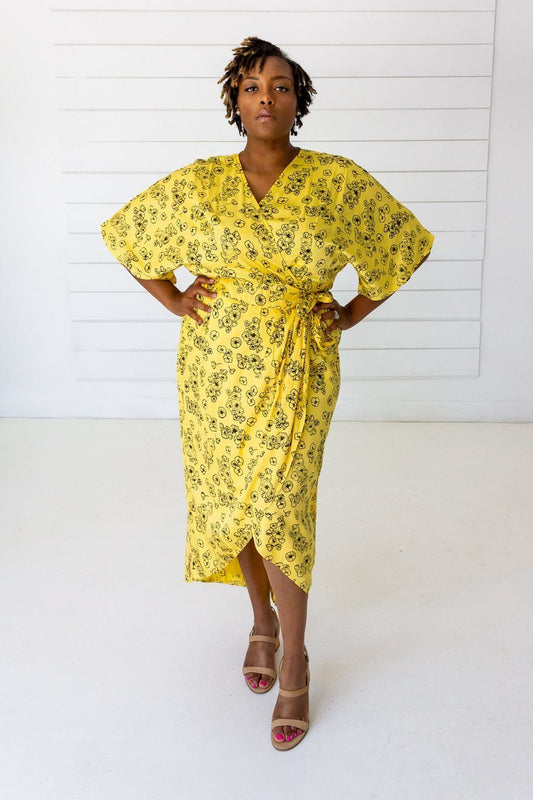 Tattoo Floral Modal Maxi Wrap - Citron + Black