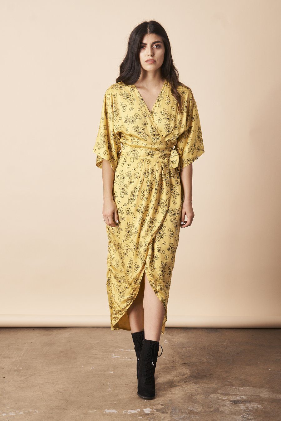 Tattoo Floral Modal Maxi Wrap - Citron + Black
