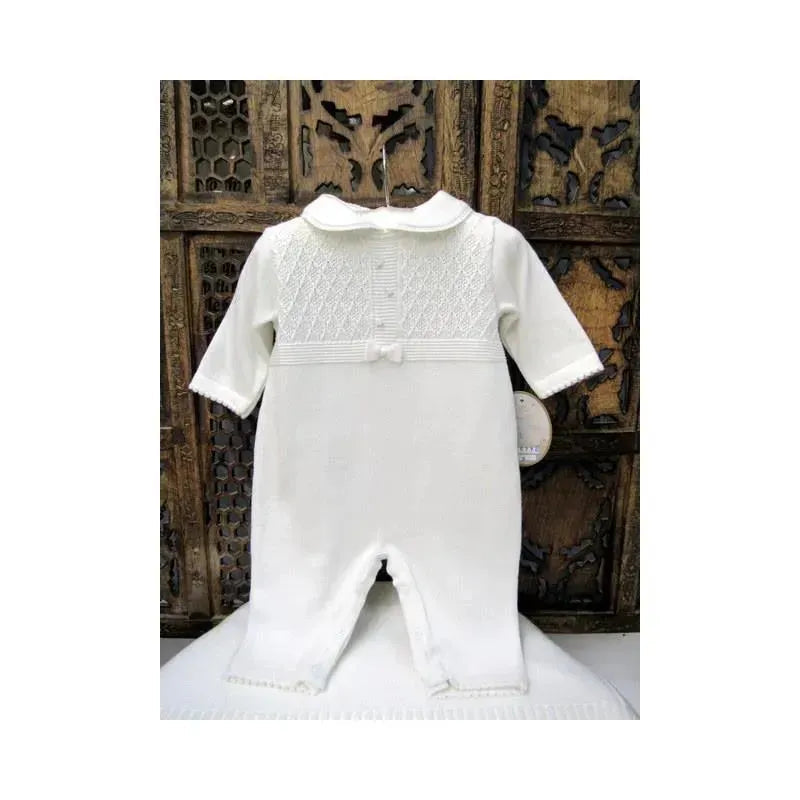 Will' Beth Ivory knit with a touch of tiny pink embroidered flowers, Coverall & Blanket Set, White/Pink