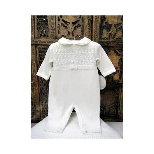 Will' Beth Ivory knit with a touch of tiny pink embroidered flowers, Coverall & Blanket Set, White/Pink